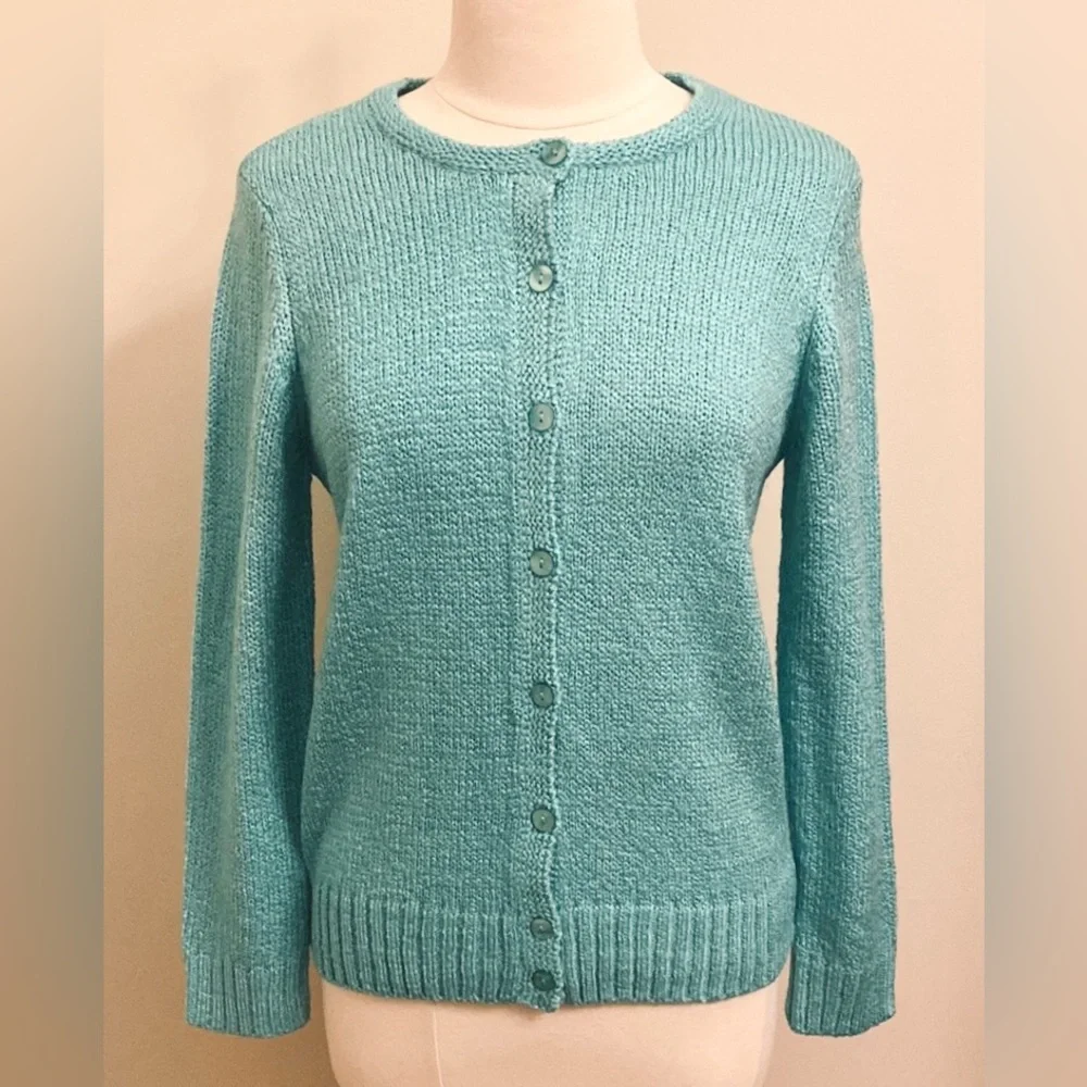 Haymaker Vintage Caribbean Blue Button Down Long Sleeve Knit Cardigan Sweater M - Picture 1 of 9